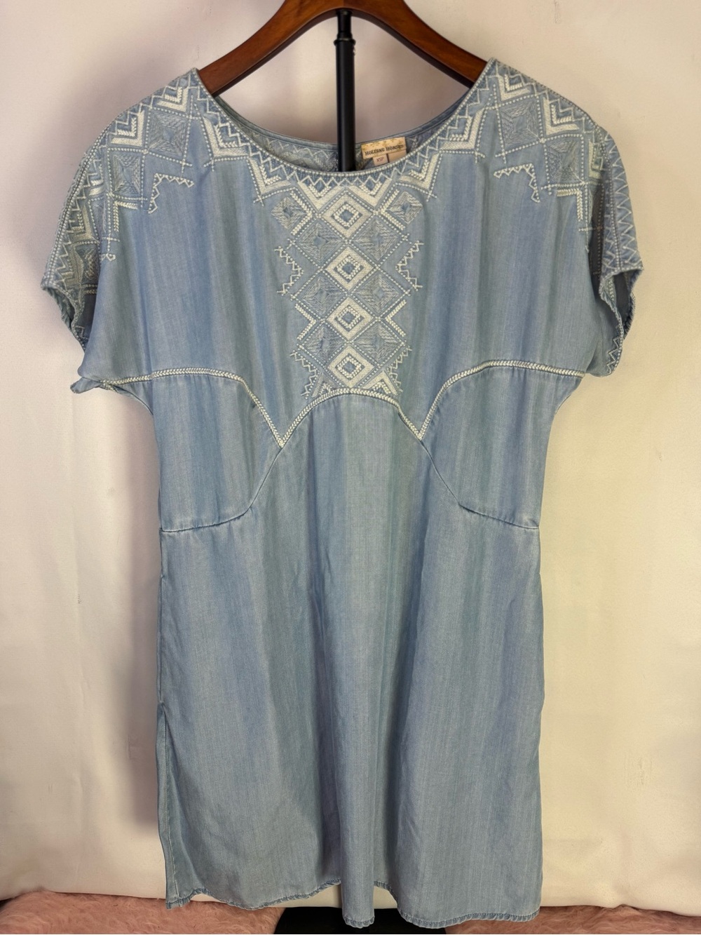 Holding Horses Anthropologie - Denim Embroidery Chambray Tunic Dress - Size XSP